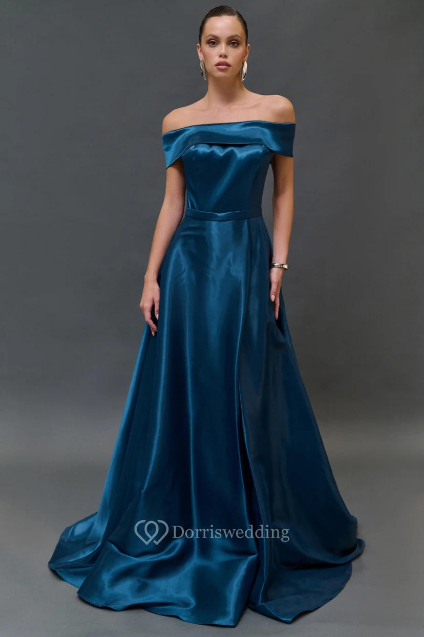 Off-the-shoulder Satin A-line Floor-length Dress video preview