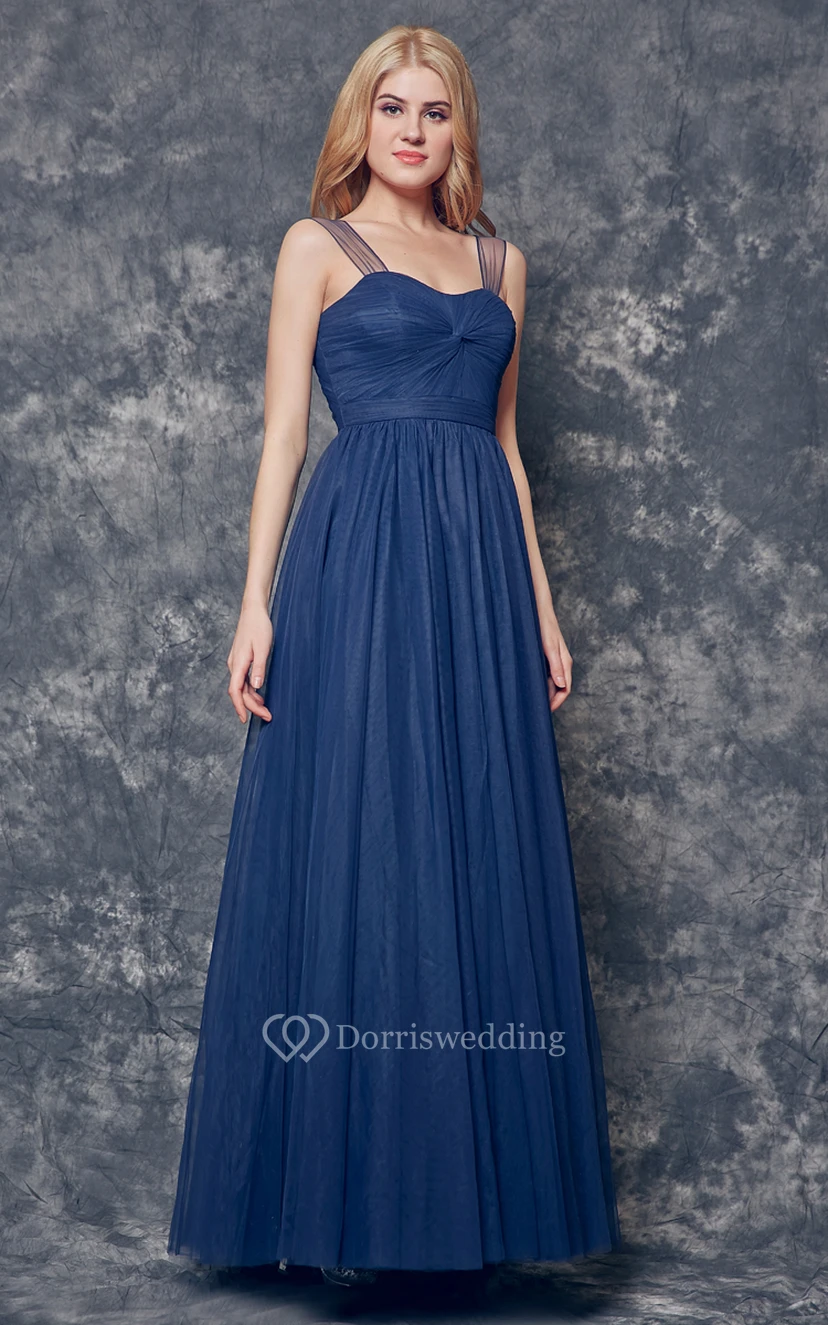 Cap Sleeve A-line Ruched Top Long Tulle Dress view 4