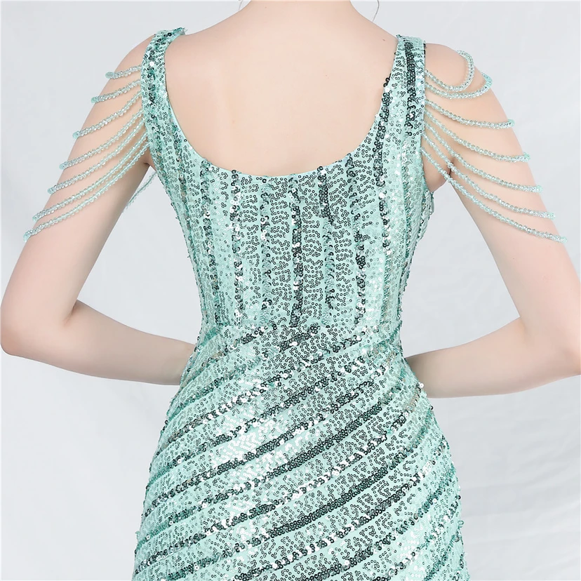 Craft Sequined Velvet Bottom Handmade Beaded Long Elegant Light Luxury Evening Dress view 17