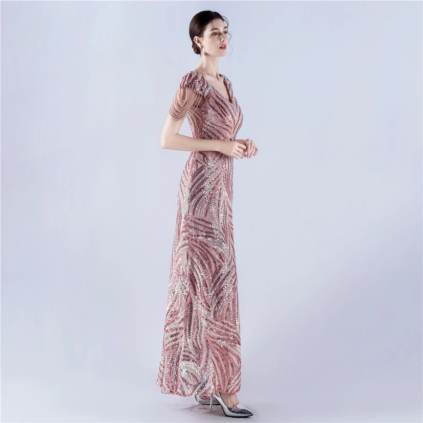 A-Line Big Swing Dress Skirt Encrypted Sequined Craft Beaded Evening Dress view 14