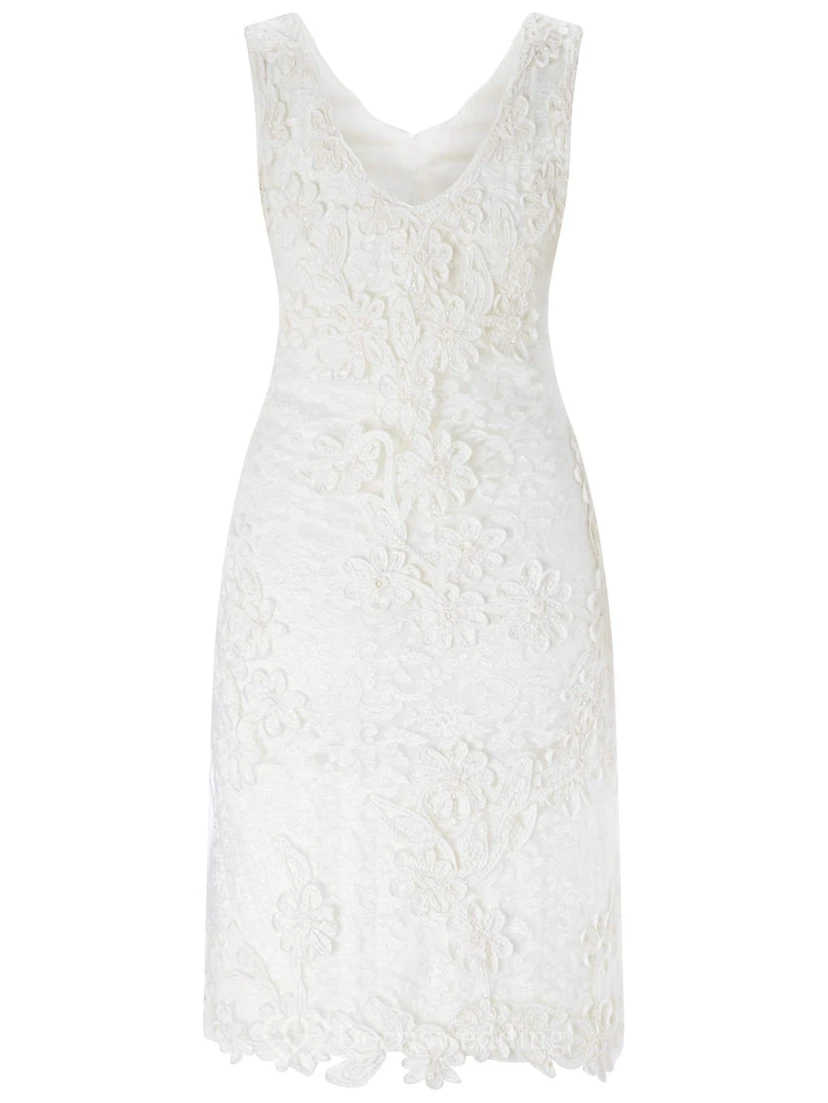 Midi V-Neck Appliqued Lace Wedding Dress With V Back view 5