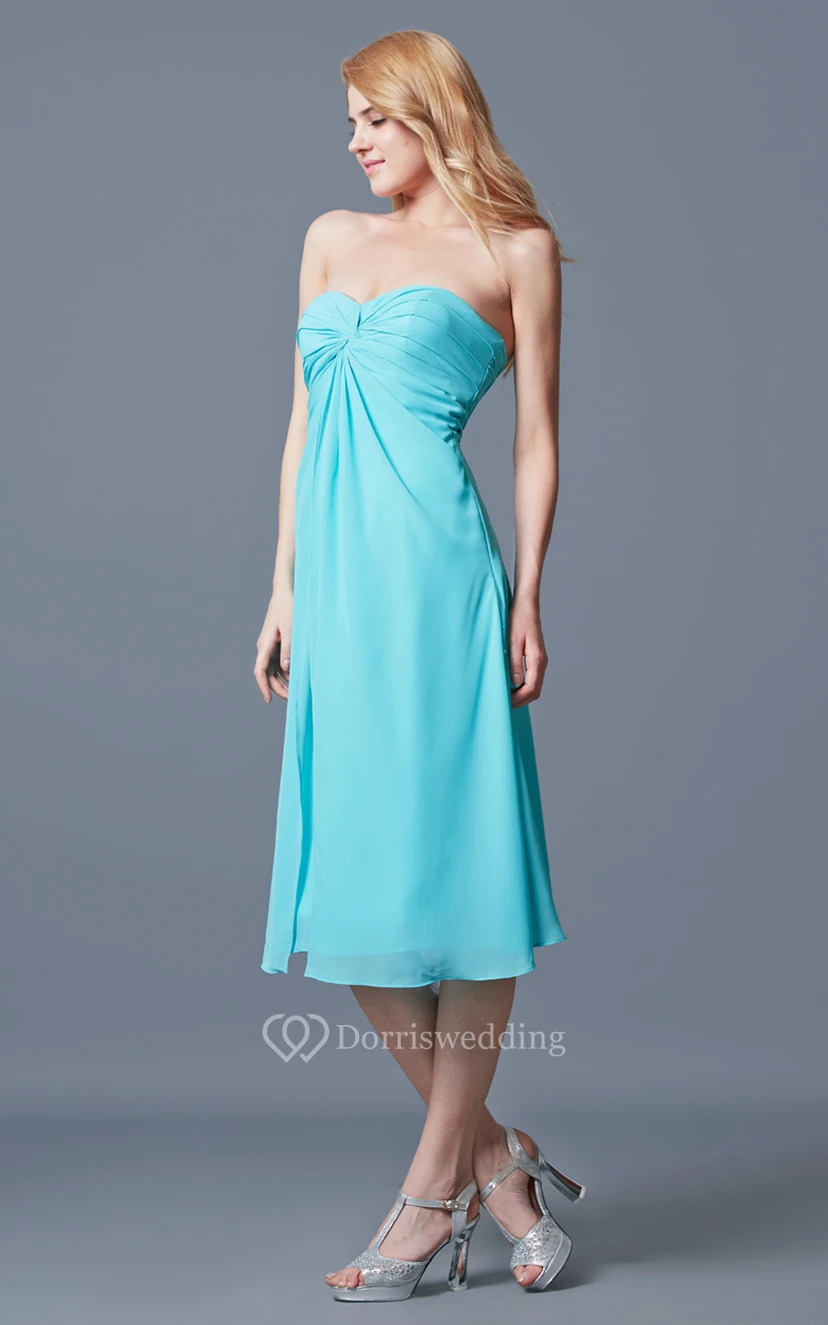 A-line Sweetheart Tea Length Chiffon Dress With Ruching view 3
