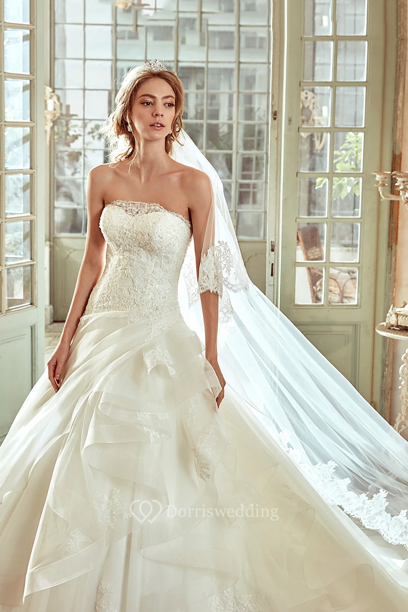 Strapless A-line Wedding Dress with Side Draping and Ruching Skirt  view 3
