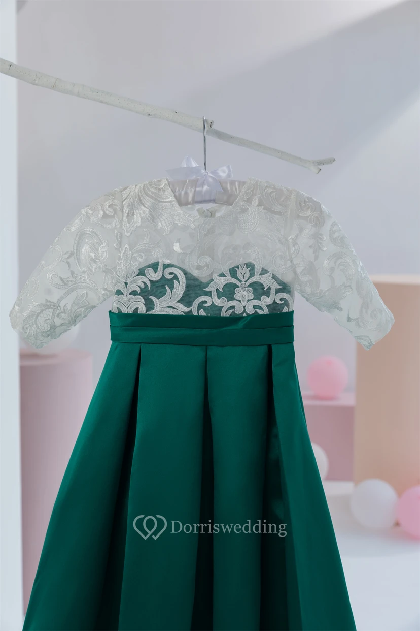Scoop-neck Short-sleeve Two-Tone Peacock Empire Flowergirl Dress view 3