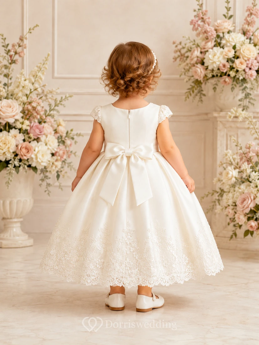 Luxuriöses, ärmelloses A-Linien-Taufkleid mit Spitzensaum, knielang view 2