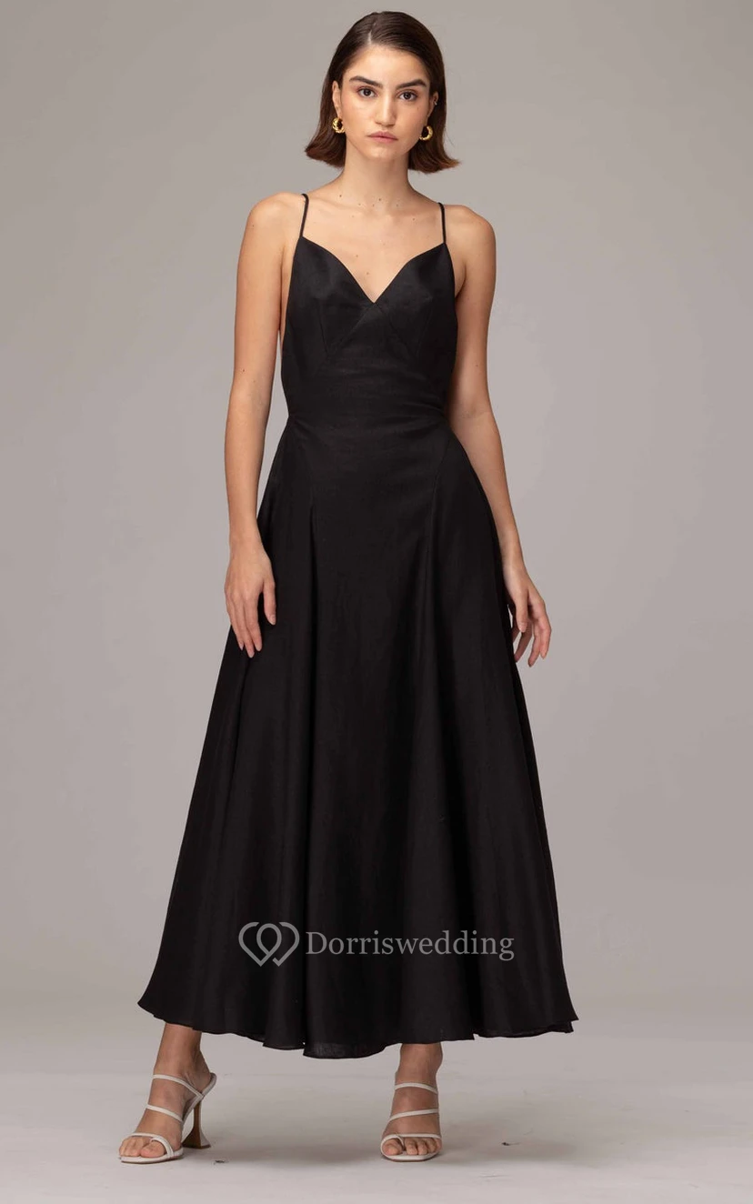 Modern Sleeveless Ankle-length A Line Satin Straps Prom Dress 