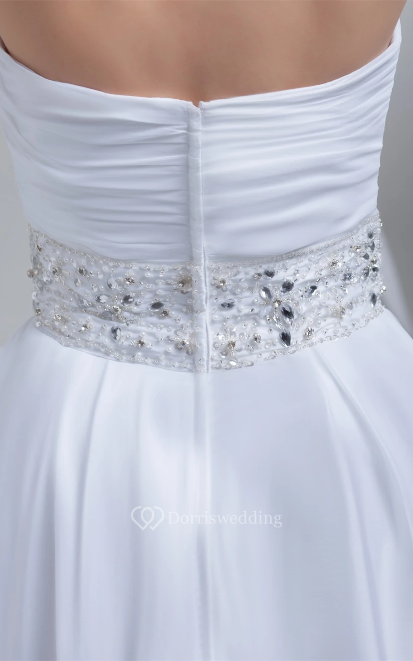 Sweetheart A-Line Tea-Length Jeweled Waist and Dress With Ruching view 6