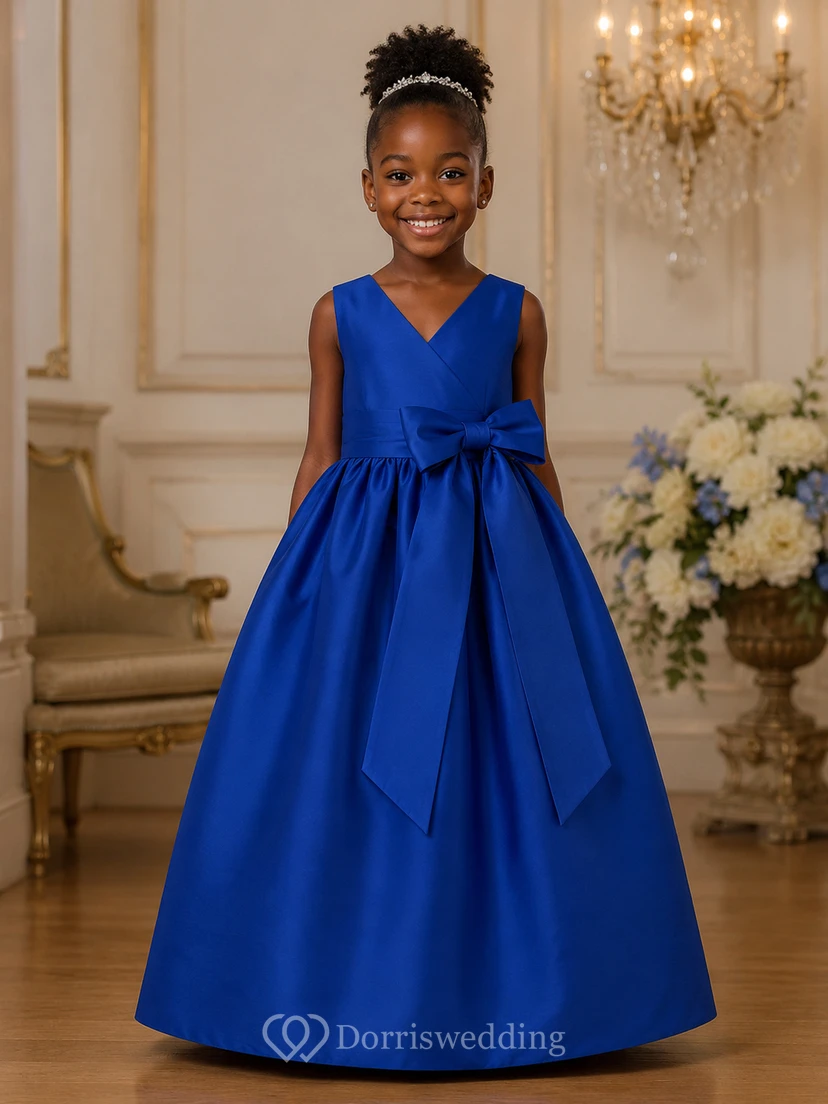 V-Neck Bowed Sleeveless Flower Girl Dress view 5