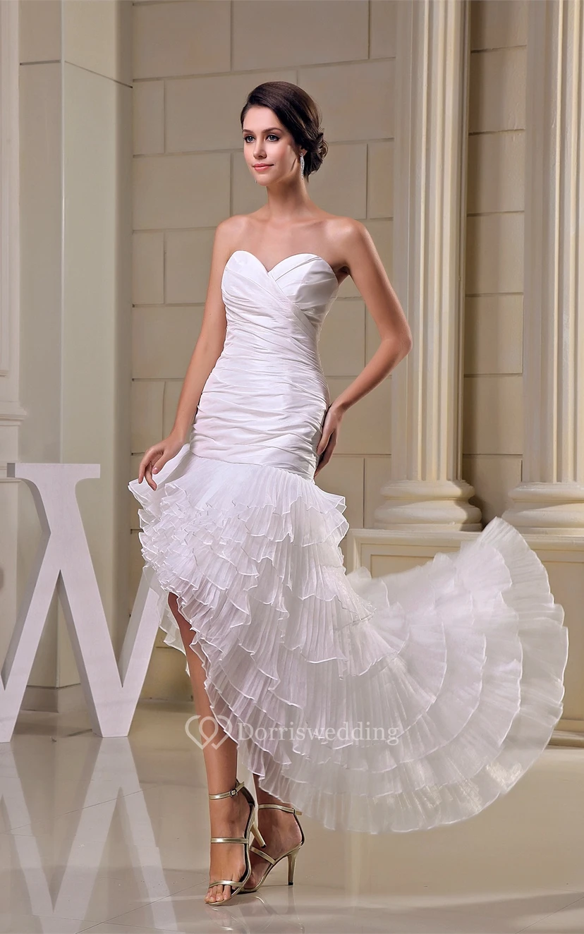 Criss-Cross Sweetheart High-Low Tiers and Dress With Ruching view 3