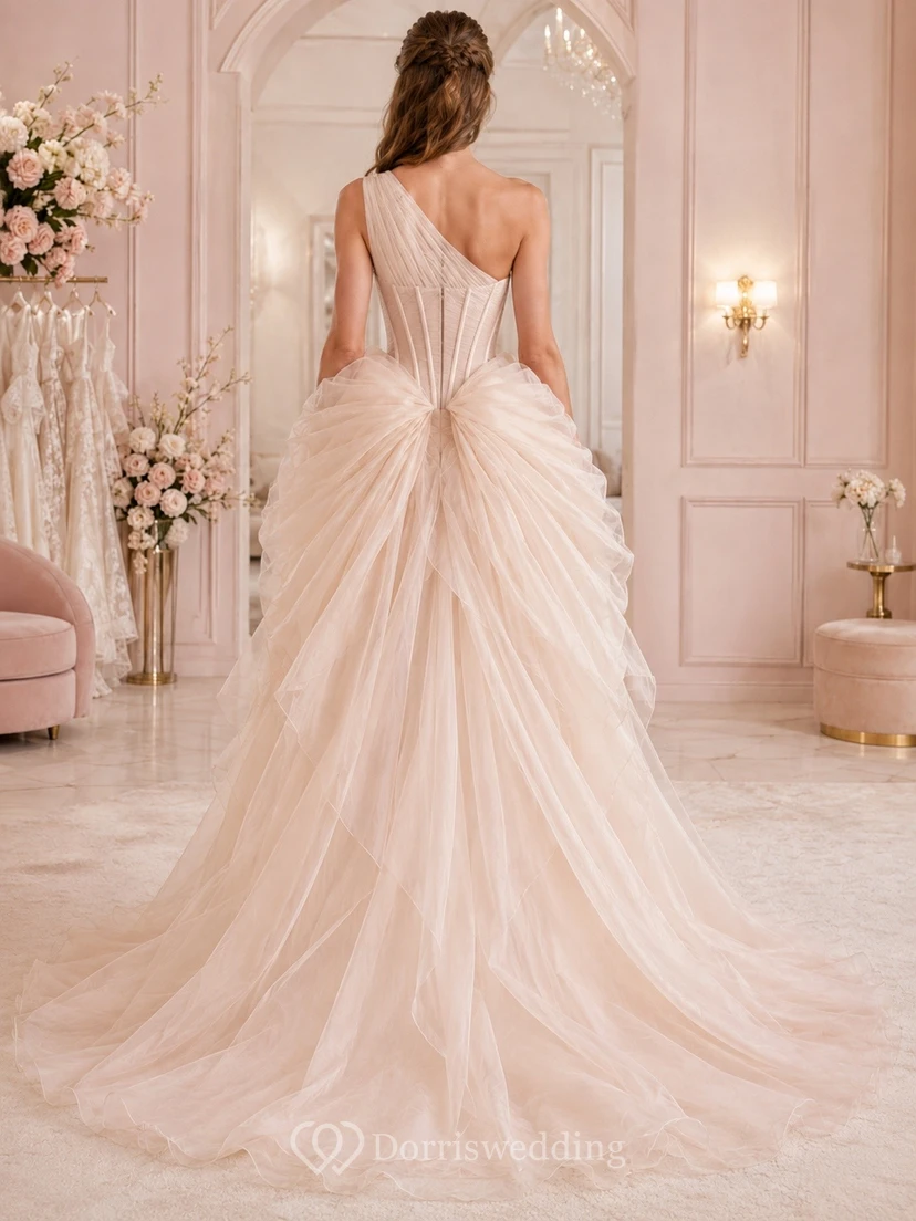 Simple Floor-length Sleeveless Bridal Ceremony Formal One-Shoulder A-line Dress view 2