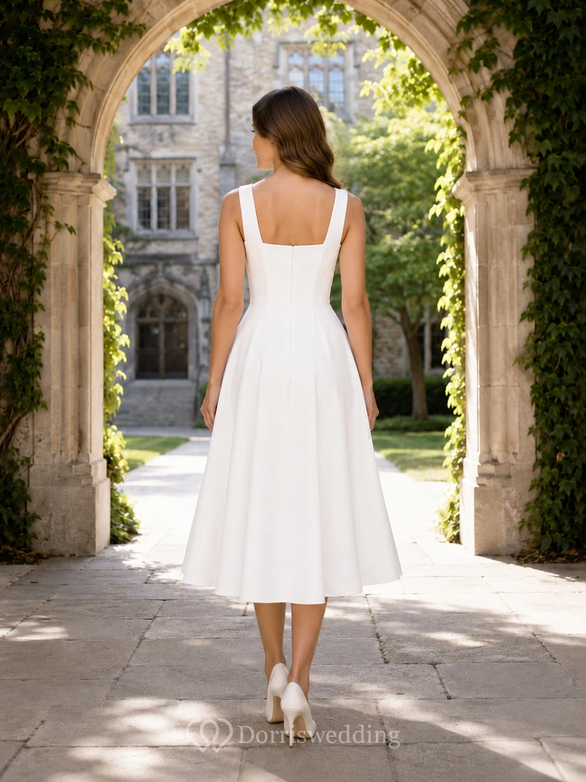 Robe midi blanche à bretelles et encolure carrée pour photo de remise de diplôme view 2