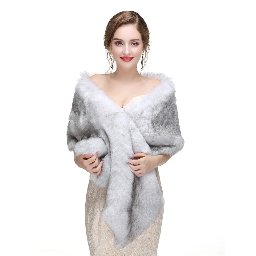 Bridal Winter Warm Wool Cape Fur Wedding Dress Fox Fur Waistcoat view 11