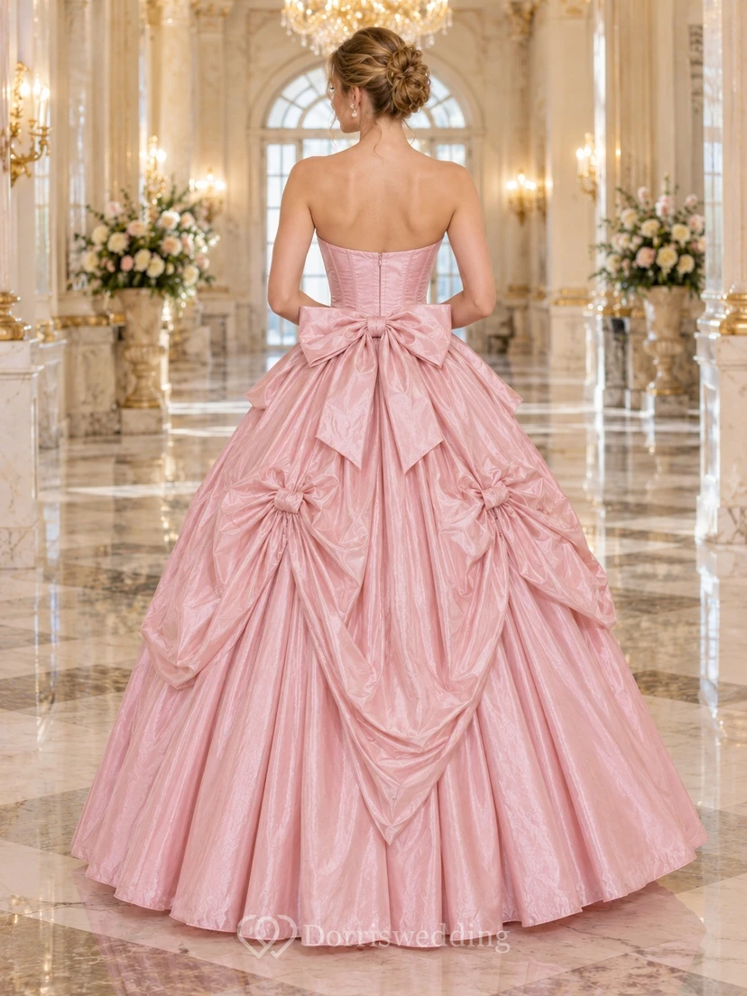 Vestido de fiesta de graduación de tafetán con corsé, sin tirantes y escote corazón, color rosa rubor, de los años 80 view 2