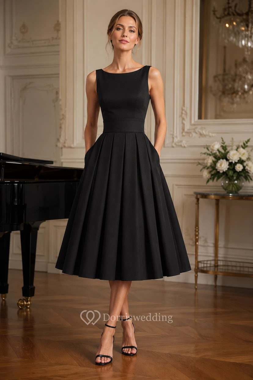 Robe trapèze sans manches arrivant au genou, à plis