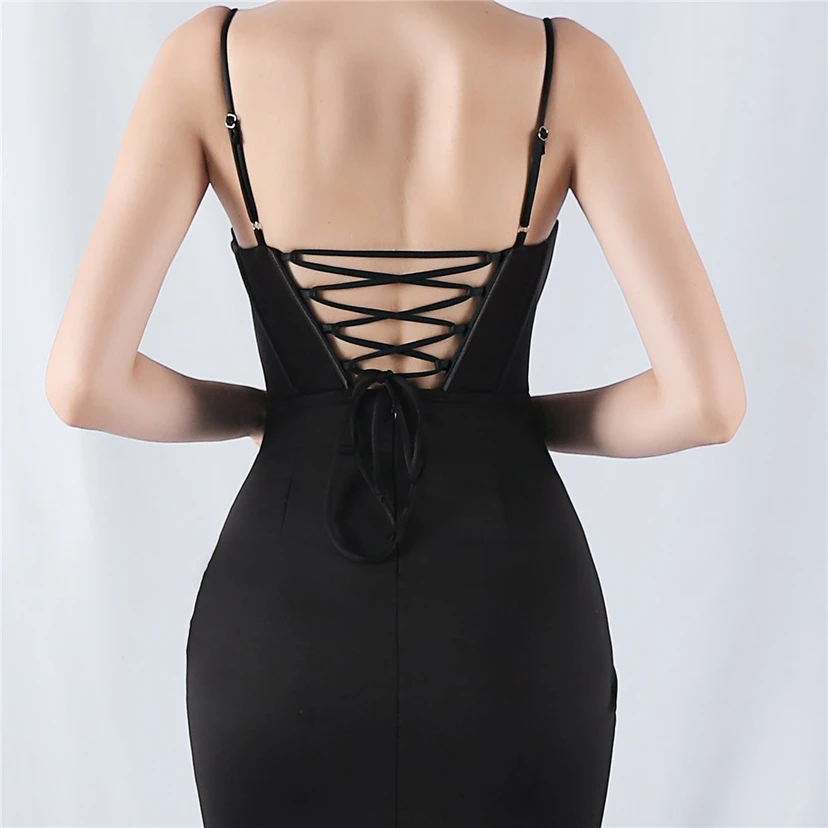 Fishbone Waist Strap Satin Host Meeting Evening Dress view 69