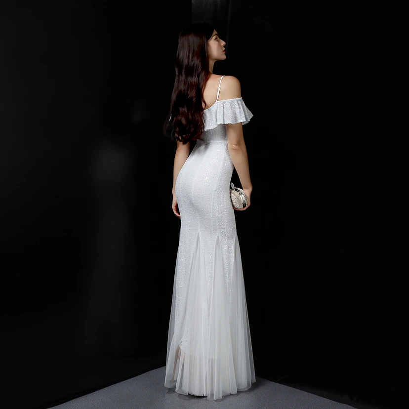 Robe de soirée élégante à franges et sequins en fil de polyester, style sirène, idéale pour un banquet ou une occasion spéciale automne. view 5