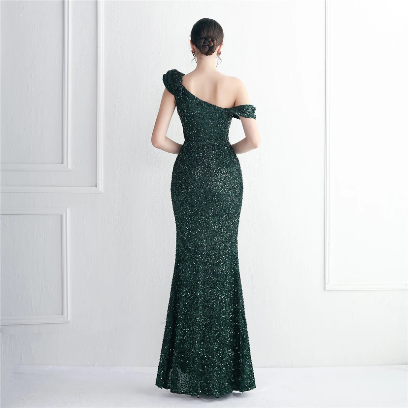 Imitation, handgefertigt, Pailletten, schulterfrei, Dankeschön-Bankett, schmaler Meerjungfrauenrock, Hochzeitsauto-Modellausstellung, Prominentenbankett view 15