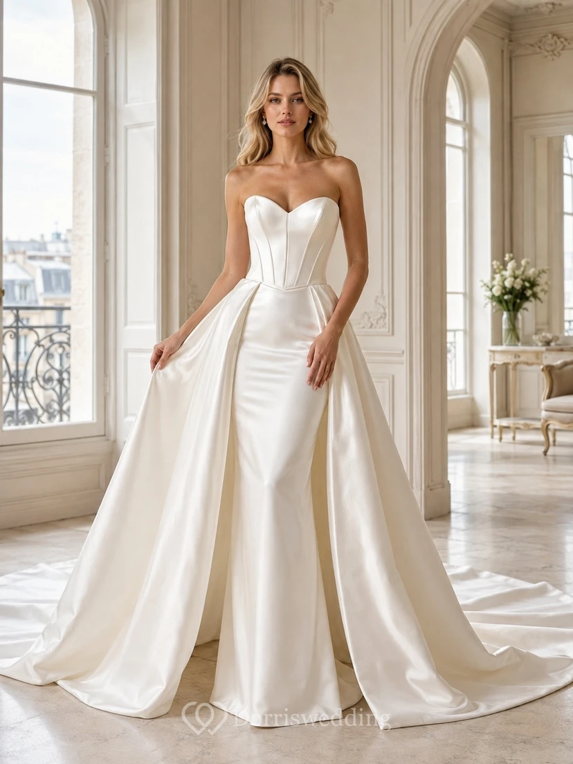 Two Mermaid Piece Convertible Bridal Classic Wedding Dress Lace
