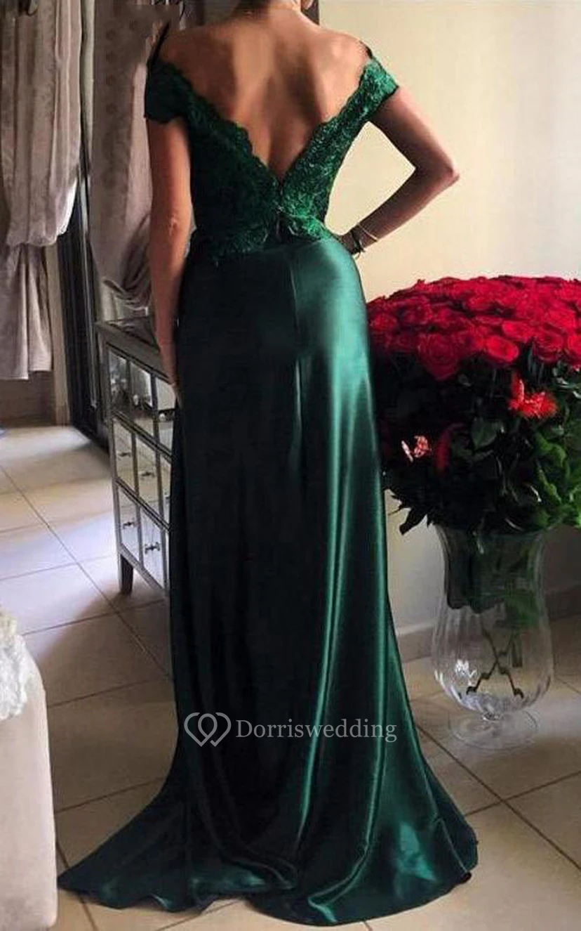 Langes Jerseykleid in A-Linie mit Applikationen, Spitze und Schlitz view 2
