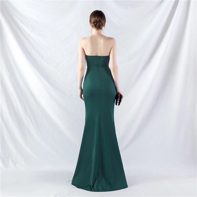 Vestido de noche de satén de alta gama con cola vertical pequeña y chaleco de espina de pescado de estilo palacio, de gran resistencia y cintura ajustada. view 33