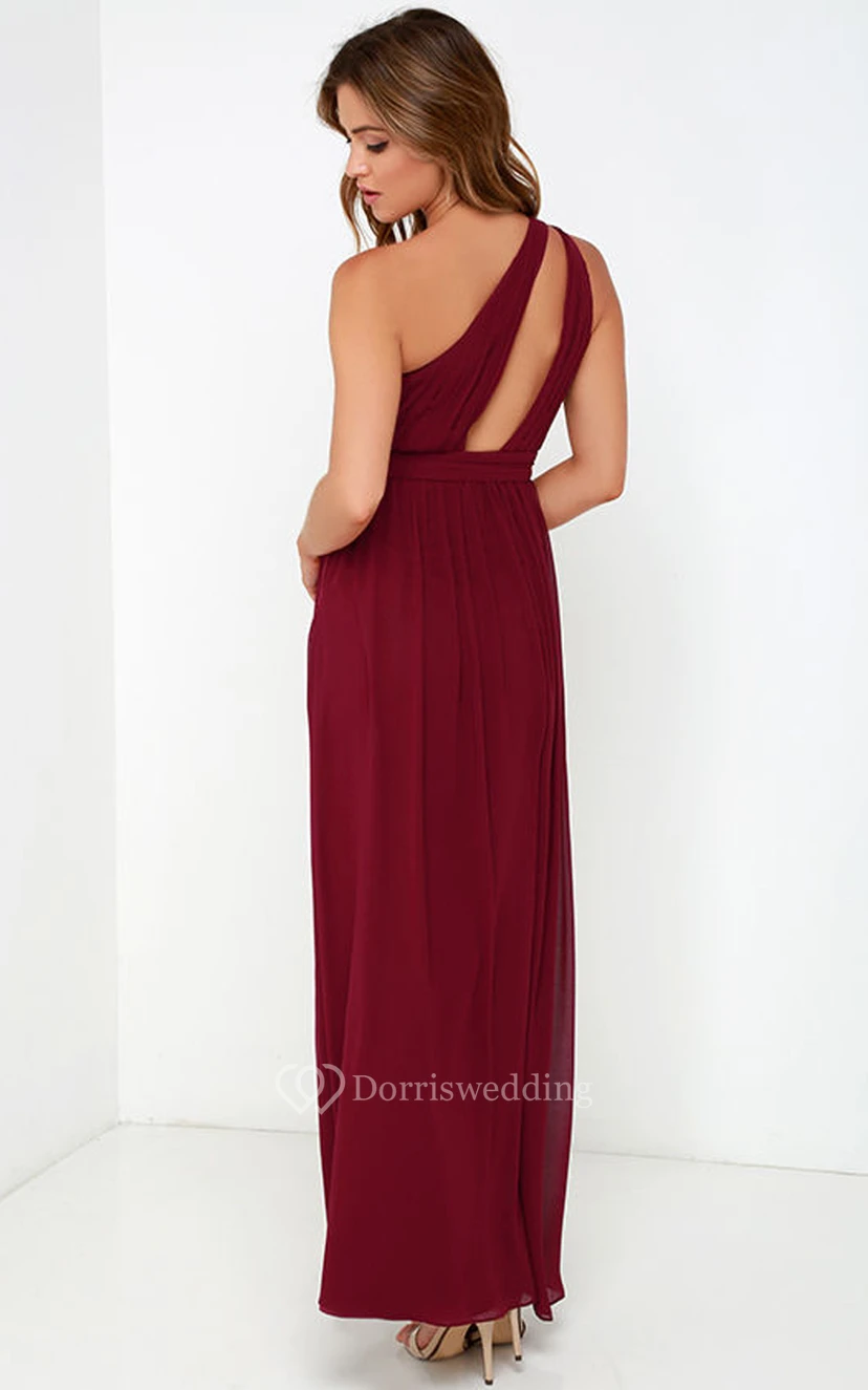Long One-Shoulder Chiffon A-Line Unique Dress view 6
