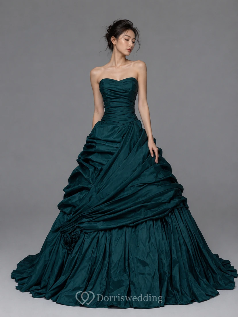 A-Line Maxi Sweetheart Pleats Zipper Lace-Up Back Lace Taffeta Dress view 6