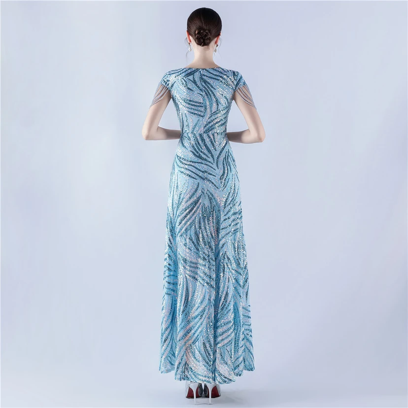 A-Line Big Swing Dress Skirt Encrypted Sequined Craft Beaded Evening Dress view 74