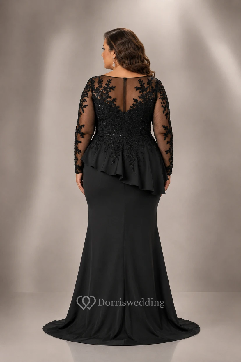 Plus Size Black Lace Peplum Mother Dress view 2