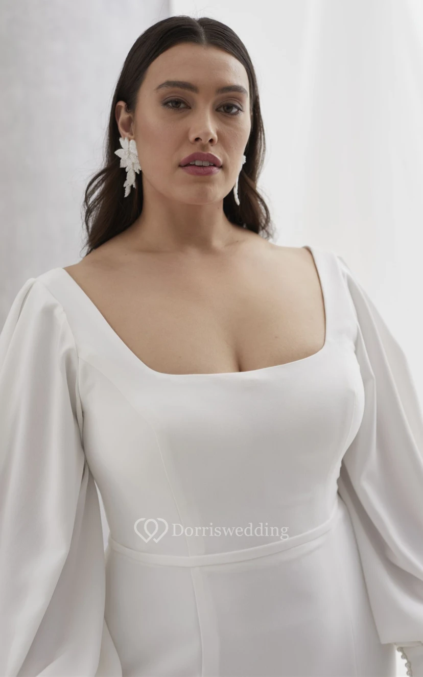 Meerjungfrauen-Hochzeitskleid aus Chiffon in Übergröße mit eckigem Ausschnitt view 4