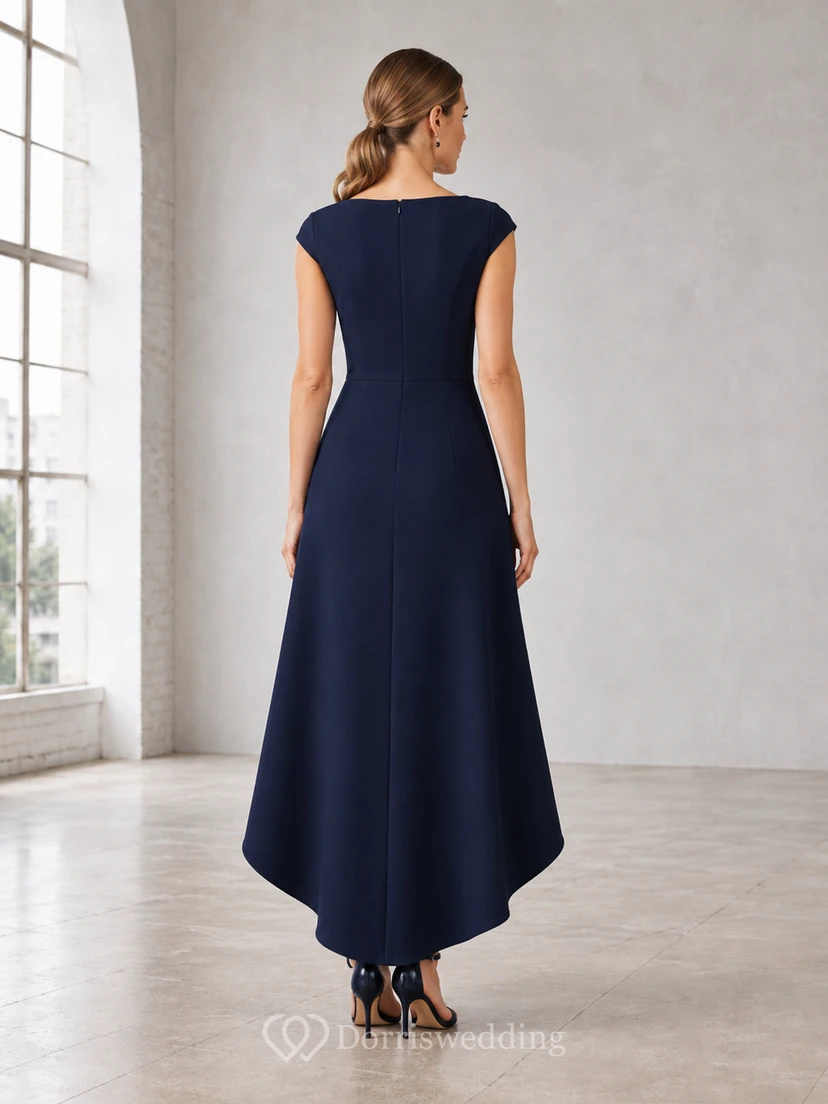 Dark Navy Bateau High-low Chiffon Dress view 2