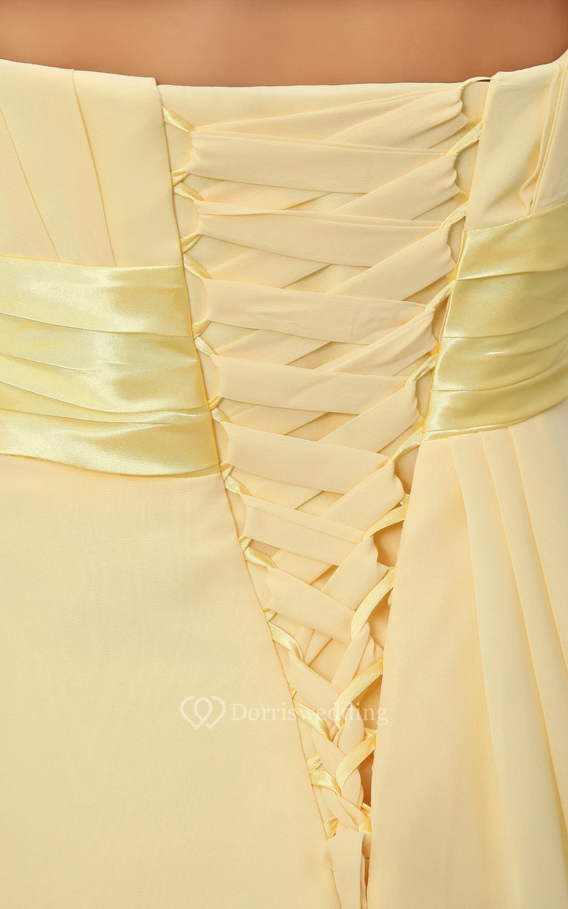 One-Shoulder Chiffon A-Line Dress With Broach and Ruched Waist view 5
