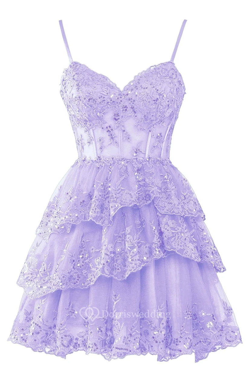 Blue Off-the-Shoulder Short Dress with Lace view 27