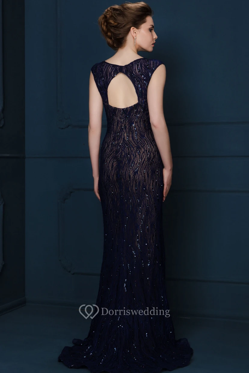 Sheath Sequined Cap-Sleeve Scoop-Neck Long Evening Dress view 2