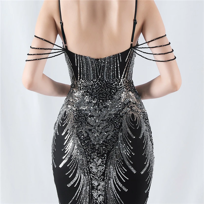 Waist-Reduced Fishbone Shaping Positioning Flower Sequined Anchor Sexy Beaded Suspender Evening Dress view 87