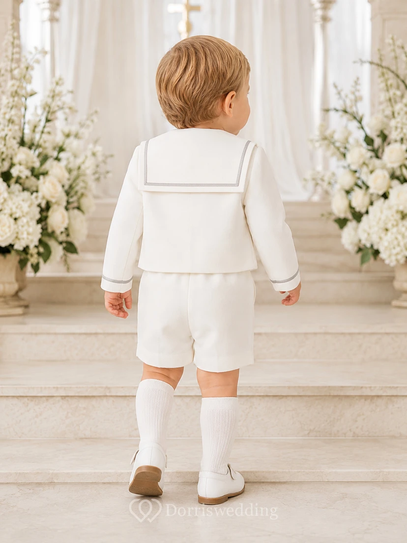 Ensemble veste de marin blanche classique à manches longues et short de baptême pour bébé garçon view 2