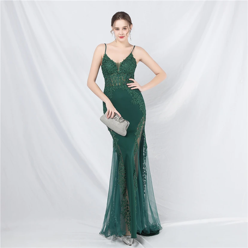 Spitzen-Abendkleid mit heißer Diamant- und Fischgrätenmuster-Weste, tiefem Taillenausschnitt, schulterfreiem Design und kurzer Schleppe view 59