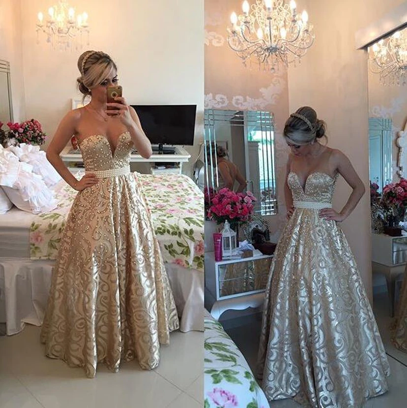 Modern V-neck Sleeveless Pearls Prom Dress Open Back Floor-length view 2