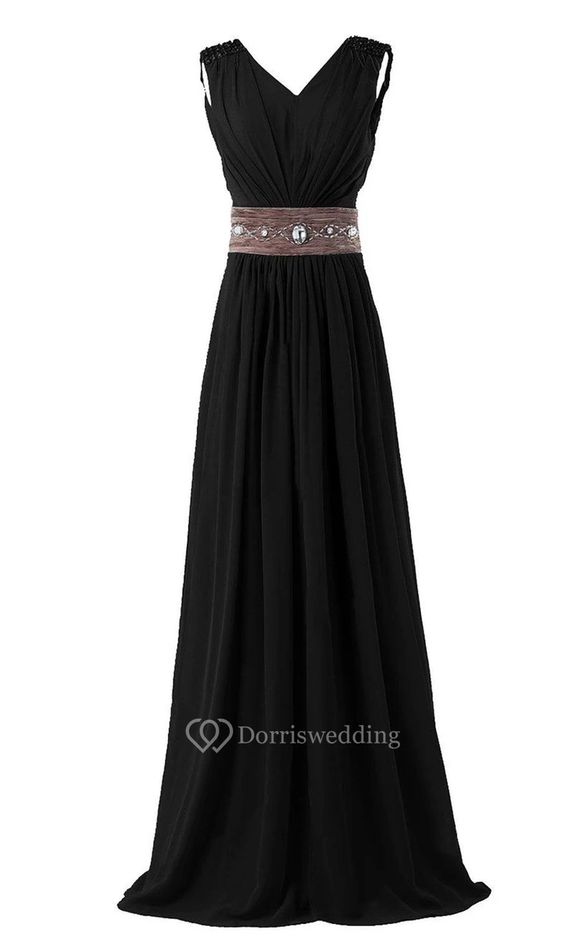 Sleeveless V-neck Long Chiffon Gown With Rhinestone view 11