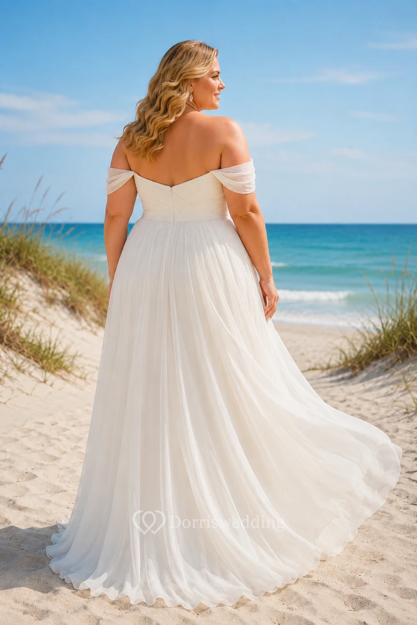 Off-the-Shoulder Beach A-Line Plus Size Wedding Dress view 2
