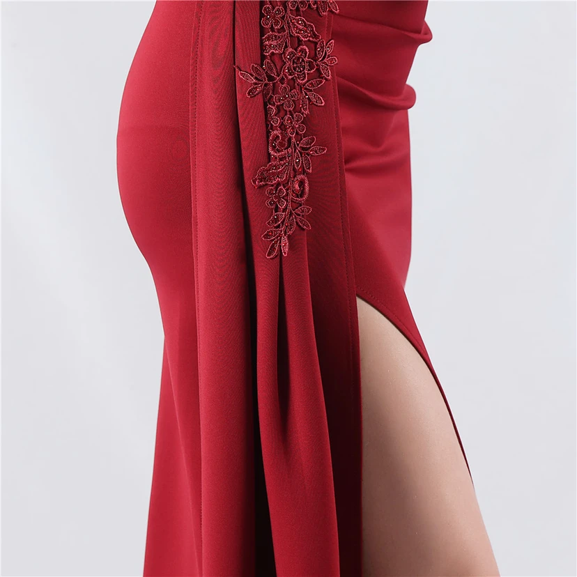 Heavy Hot Diamonds And Flower-Set Waisted Fishbone Satin Evening Dress Annual Meeting Wedding view 36