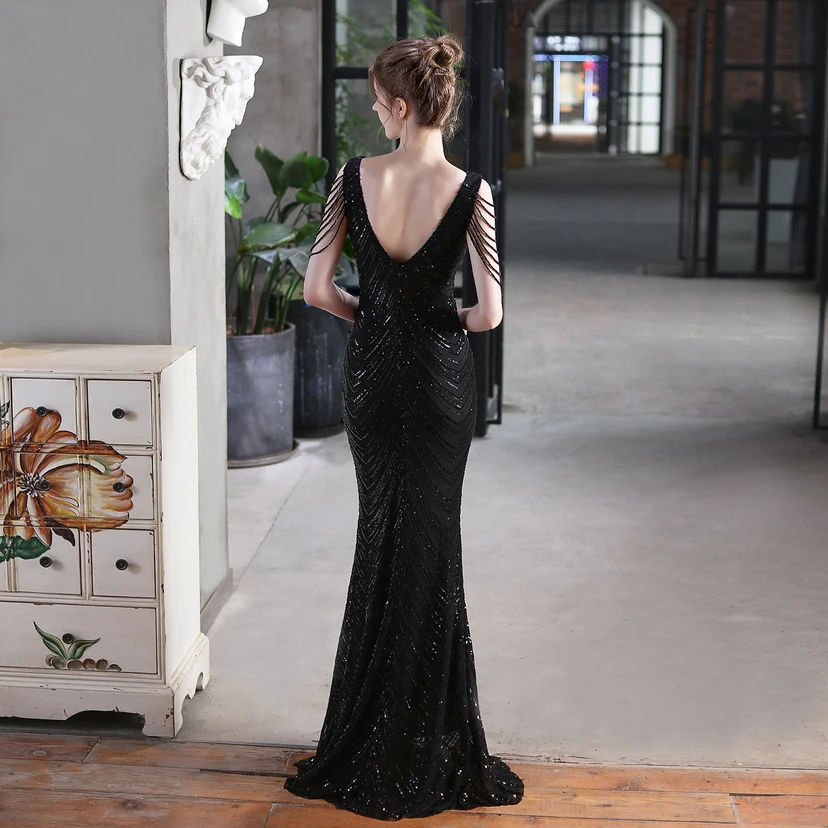 Paillettenbesetztes Meerjungfrauenkleid für Auftritte, Internet-Promi-Events, Bankette, Automodelle, Etikette, Abendkleid view 17