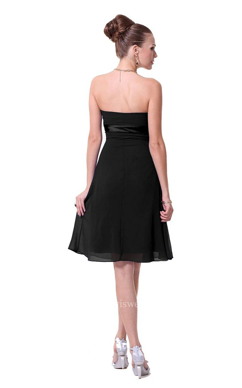 Strapless Short Chiffon Dress With Flowers view 2