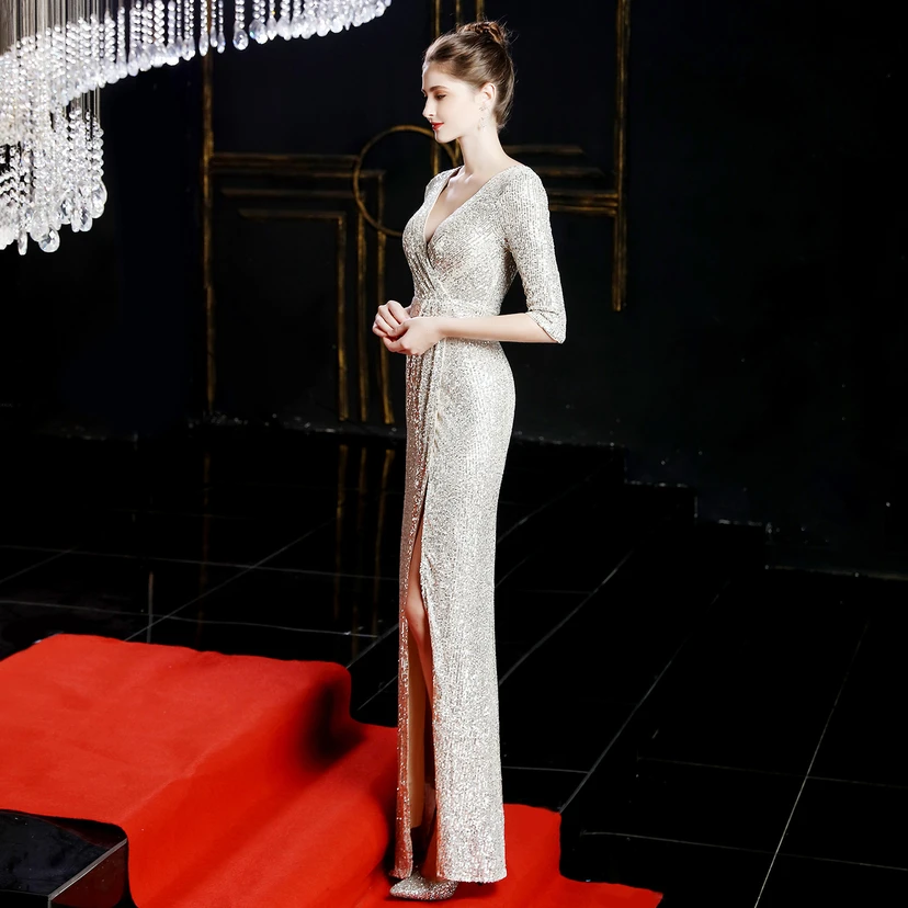Elegantes, langes Paillettenkleid im Meerjungfrauenstil mit langen Ärmeln – ein echter Hingucker! view 27