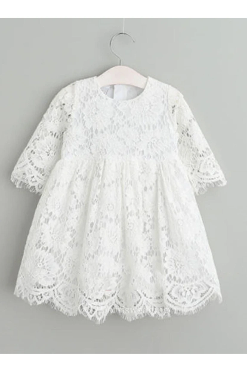 Elegant All Lace Christening Gown With Zipper Back