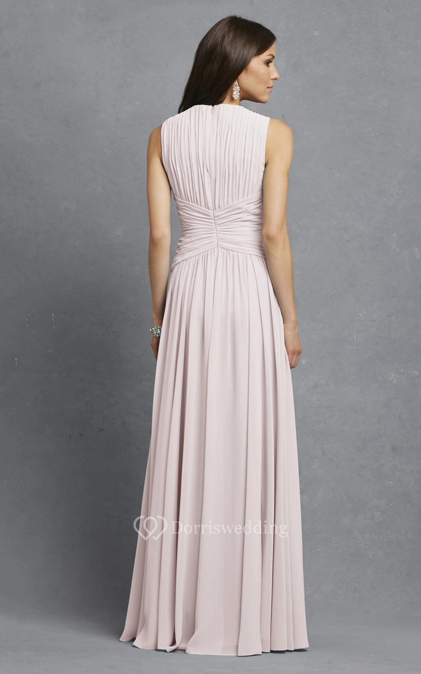 Sleeveless Chiffon V-Neck Dress With Crisscross Ruching view 15