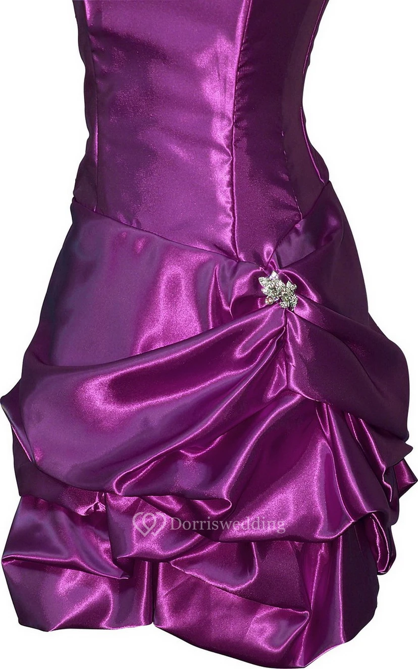 Strapless Short Satin Dress With Ruffles view 2