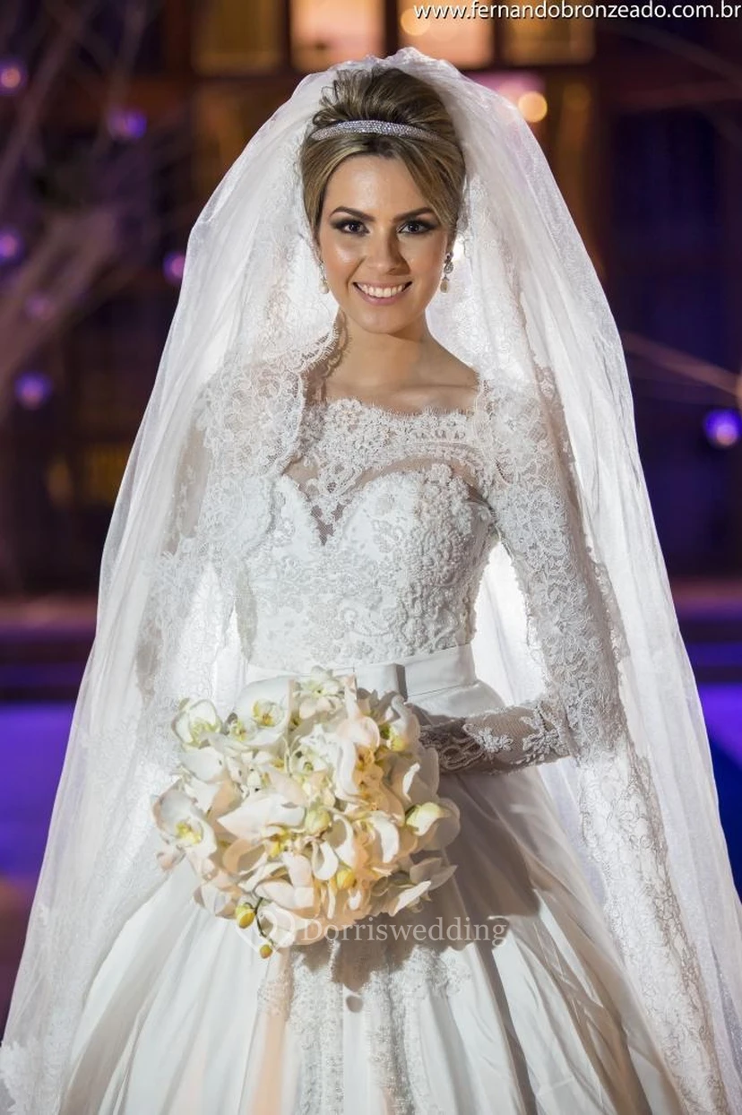 Princess Bridal Lace Wedding Dress Long Sleeves Gorgeous New Arrival Full Beadings Gowns view 2