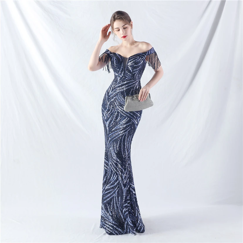Palace Herringbone Waist Strap Heavy-Crafted Beaded High-End Evening Dress view 24