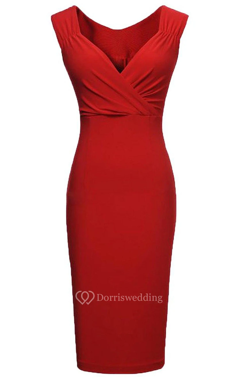 Cap-sleeved V-neck Sheath Dress With Pleats view 11