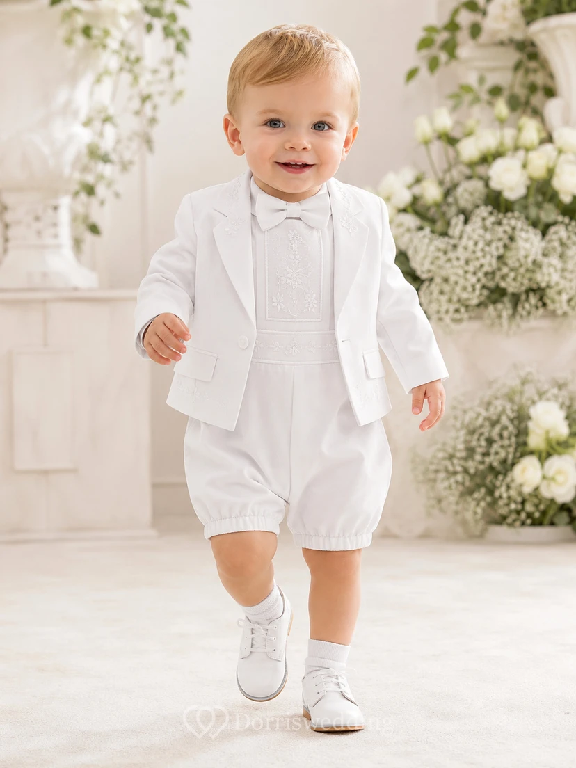 White Blazer Suspender Bubble Short Christening Suit Outfit for Baby Boy